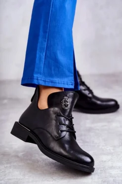 Damskie Buty damskie Vinceza Skórzane Sznurowane Botki Z Wycięciami Czarne Fabiana