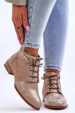 Best Maciejka Skórzane Sznurowane Botki 05953-04 Beżowe