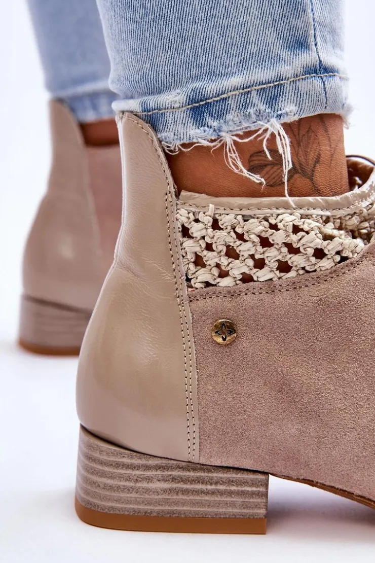 Best Maciejka Skórzane Sznurowane Botki 05953-04 Beżowe