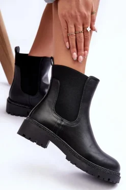 Online Boto Skórzane Sztyblety Botki Damskie Czarne Crowder