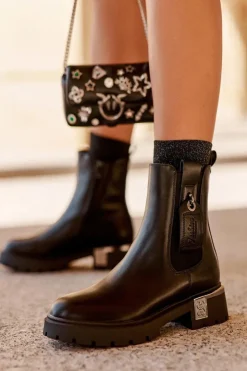 Boto Czarne Botki|Botki Płaskie*Skórzane Sztyblety Botki Na Płaskim Obcasie Z Ozdobami Czarne Shandee