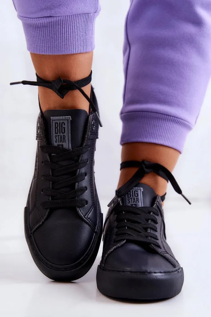 Damskie Big Star Shoes Skórzane Tenisówki Big Star JJ274214 Czarne