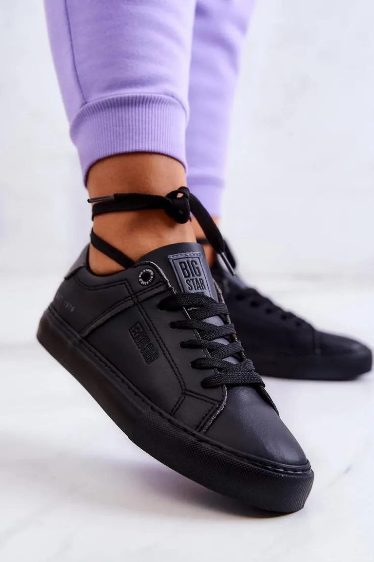 Damskie Big Star Shoes Skórzane Tenisówki Big Star JJ274214 Czarne
