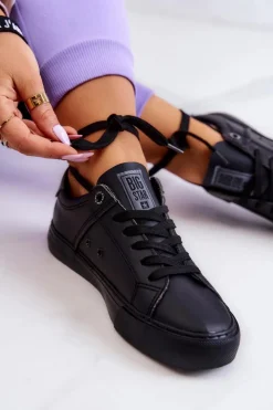 Damskie Big Star Shoes Skórzane Tenisówki Big Star JJ274214 Czarne