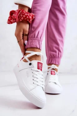 Damskie Big Star Shoes Skórzane Tenisówki Big Star JJ274212 Biało-Czerwone