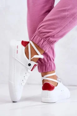 Damskie Big Star Shoes Skórzane Tenisówki Big Star JJ274212 Biało-Czerwone