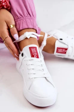 Damskie Big Star Shoes Skórzane Tenisówki Big Star JJ274212 Biało-Czerwone