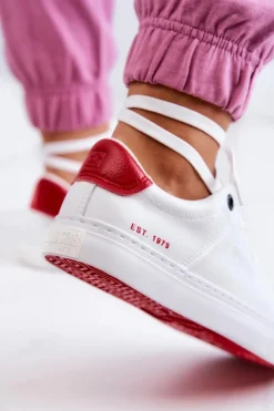 Damskie Big Star Shoes Skórzane Tenisówki Big Star JJ274212 Biało-Czerwone