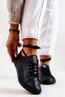 Big Star Shoes Trampki Damskie Big Star|Trampki Damskie Niskie*Skórzane Tenisówki Big Star JJ274312 Czarne