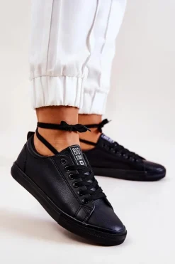 Big Star Shoes Trampki Damskie Big Star|Trampki Damskie Niskie*Skórzane Tenisówki Big Star JJ274312 Czarne