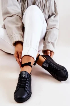 Big Star Shoes Trampki Damskie Big Star|Trampki Damskie Niskie*Skórzane Tenisówki Big Star JJ274312 Czarne