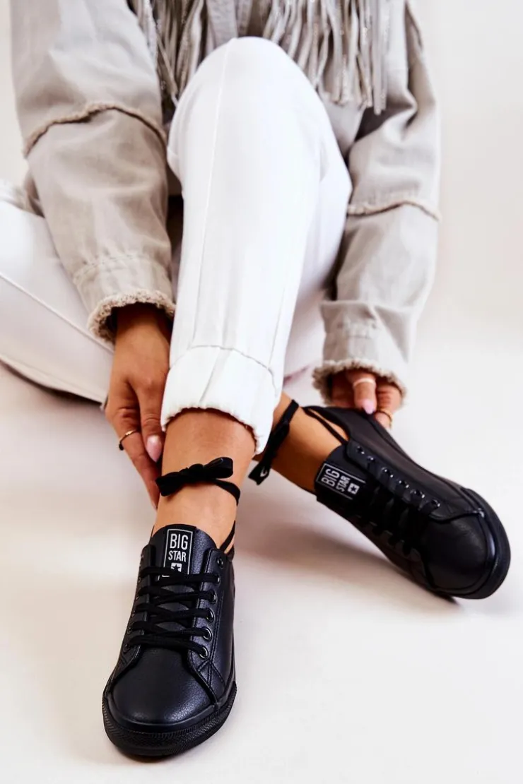 Big Star Shoes Trampki Damskie Big Star|Trampki Damskie Niskie*Skórzane Tenisówki Big Star JJ274312 Czarne