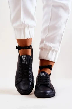 Big Star Shoes Trampki Damskie Big Star|Trampki Damskie Niskie*Skórzane Tenisówki Big Star JJ274312 Czarne