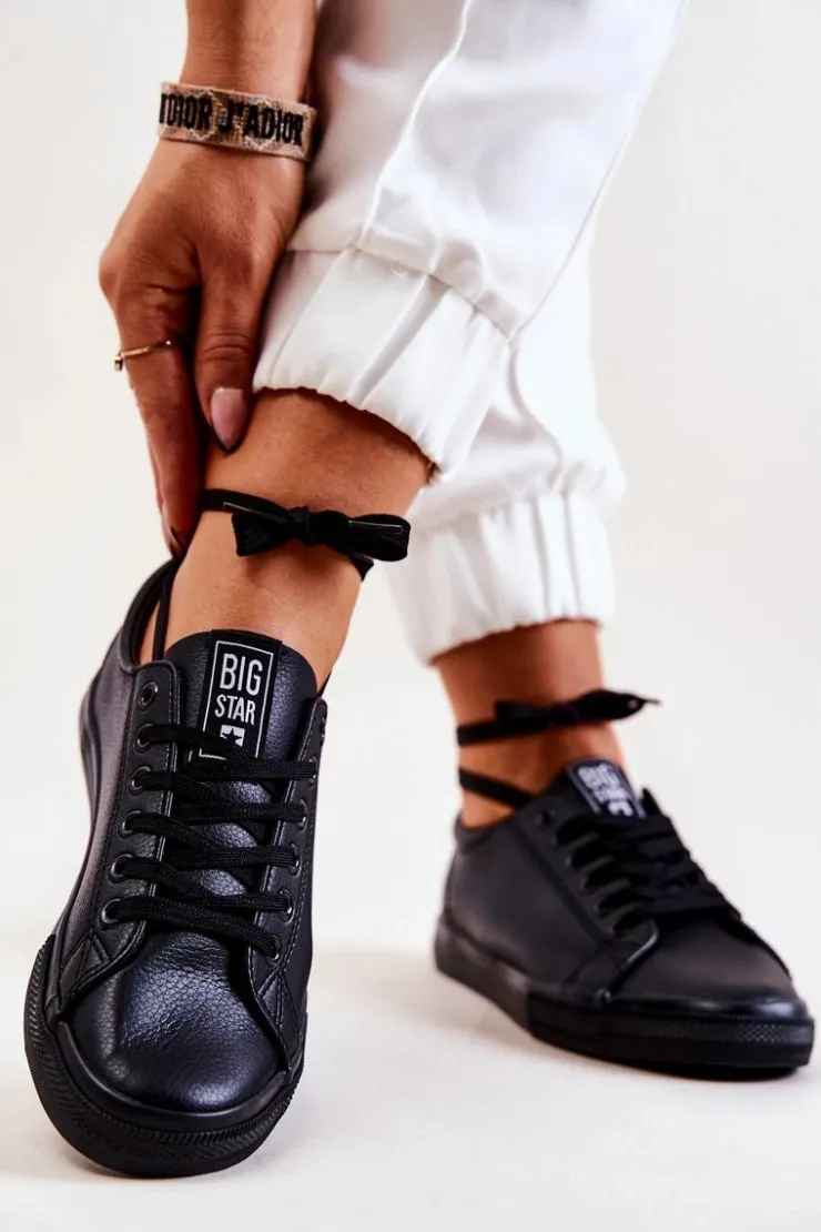 Big Star Shoes Trampki Damskie Big Star|Trampki Damskie Niskie*Skórzane Tenisówki Big Star JJ274312 Czarne