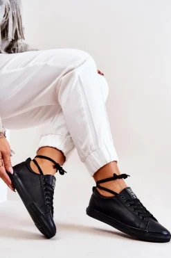 Big Star Shoes Trampki Damskie Big Star|Trampki Damskie Niskie*Skórzane Tenisówki Big Star JJ274312 Czarne