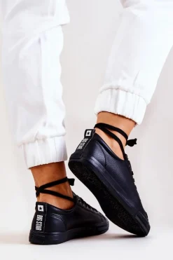 Big Star Shoes Trampki Damskie Big Star|Trampki Damskie Niskie*Skórzane Tenisówki Big Star JJ274312 Czarne