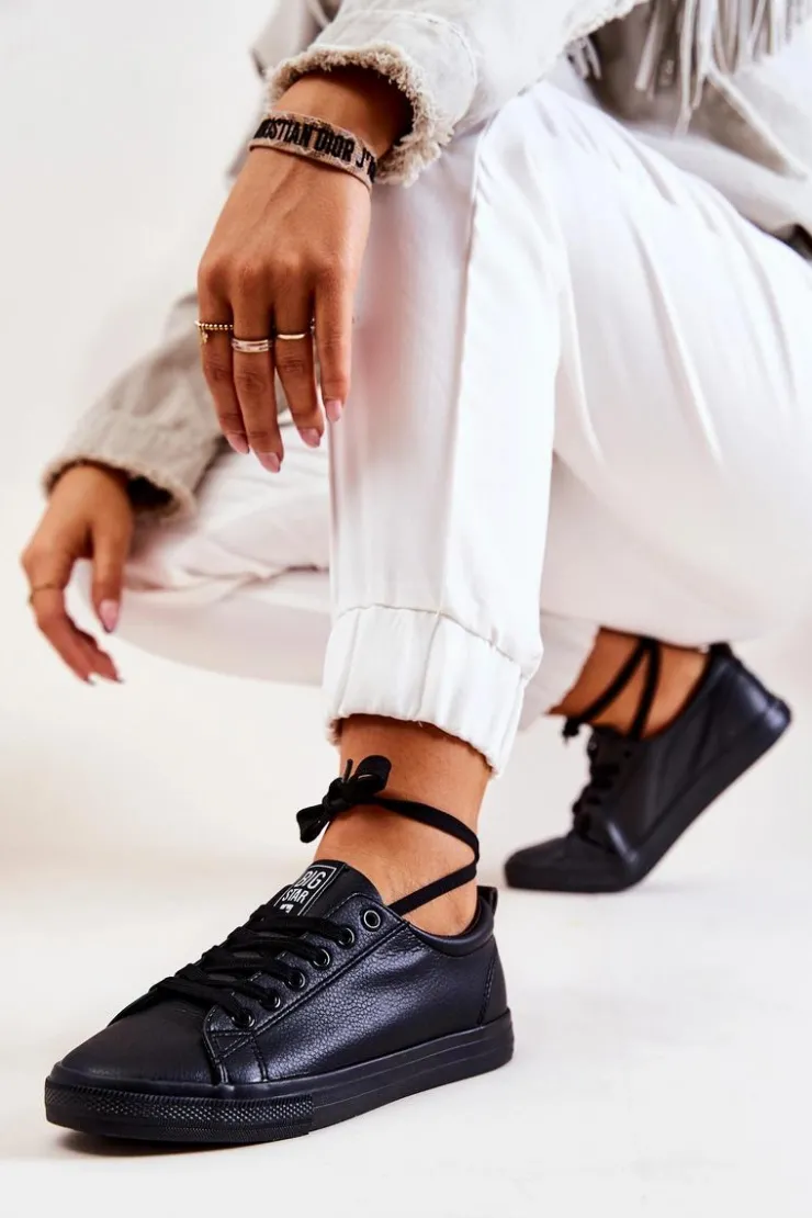 Big Star Shoes Trampki Damskie Big Star|Trampki Damskie Niskie*Skórzane Tenisówki Big Star JJ274312 Czarne