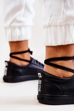 Big Star Shoes Trampki Damskie Big Star|Trampki Damskie Niskie*Skórzane Tenisówki Big Star JJ274312 Czarne