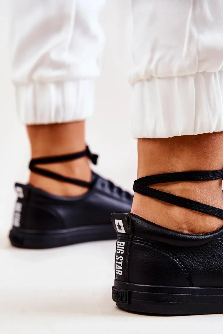 Big Star Shoes Trampki Damskie Big Star|Trampki Damskie Niskie*Skórzane Tenisówki Big Star JJ274312 Czarne