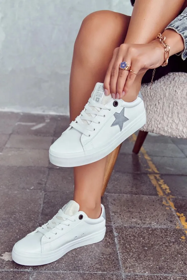 Outlet Big Star Shoes Skórzane Tenisówki Gwiazda Big Star JJ274240 Białe