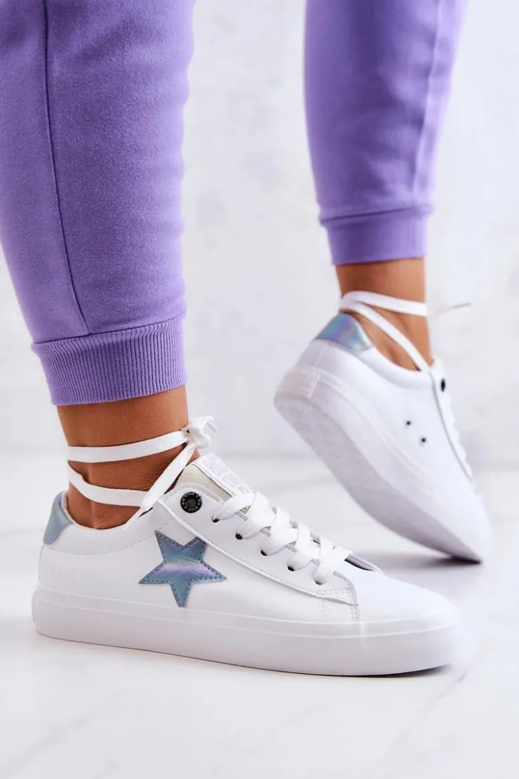 Outlet Big Star Shoes Skórzane Tenisówki Gwiazda Big Star JJ274240 Białe