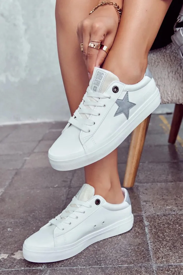 Outlet Big Star Shoes Skórzane Tenisówki Gwiazda Big Star JJ274240 Białe