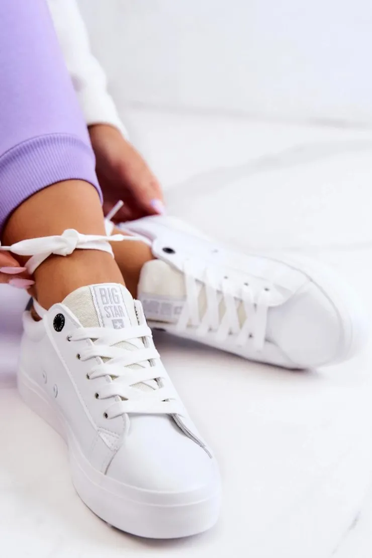 Outlet Big Star Shoes Skórzane Tenisówki Gwiazda Big Star JJ274240 Białe