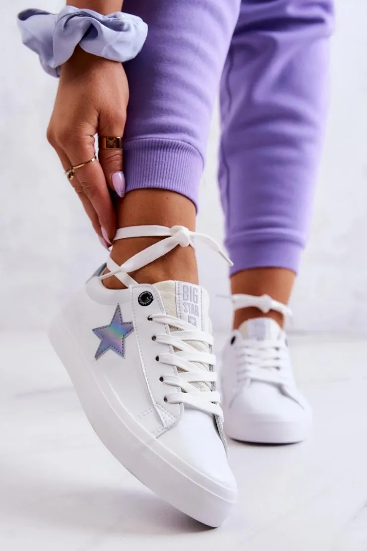 Outlet Big Star Shoes Skórzane Tenisówki Gwiazda Big Star JJ274240 Białe