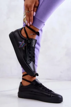 Sale Big Star Shoes Skórzane Tenisówki Gwiazda Big Star JJ274243 Czarne Czarny