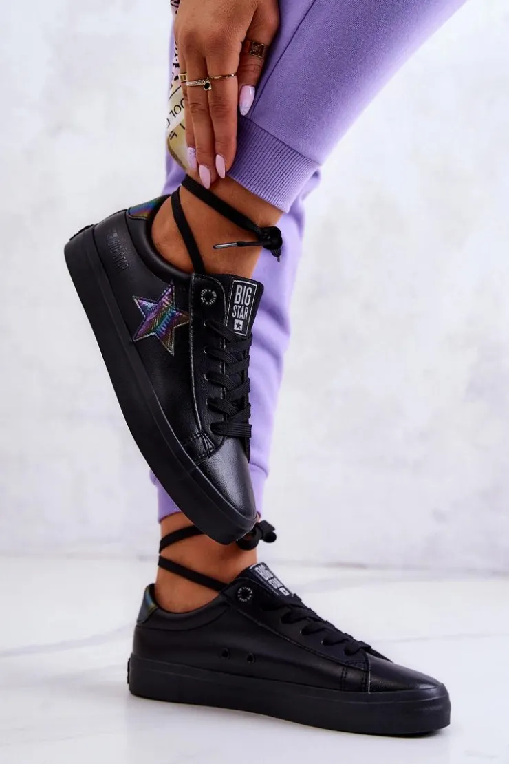 Sale Big Star Shoes Skórzane Tenisówki Gwiazda Big Star JJ274243 Czarne Czarny