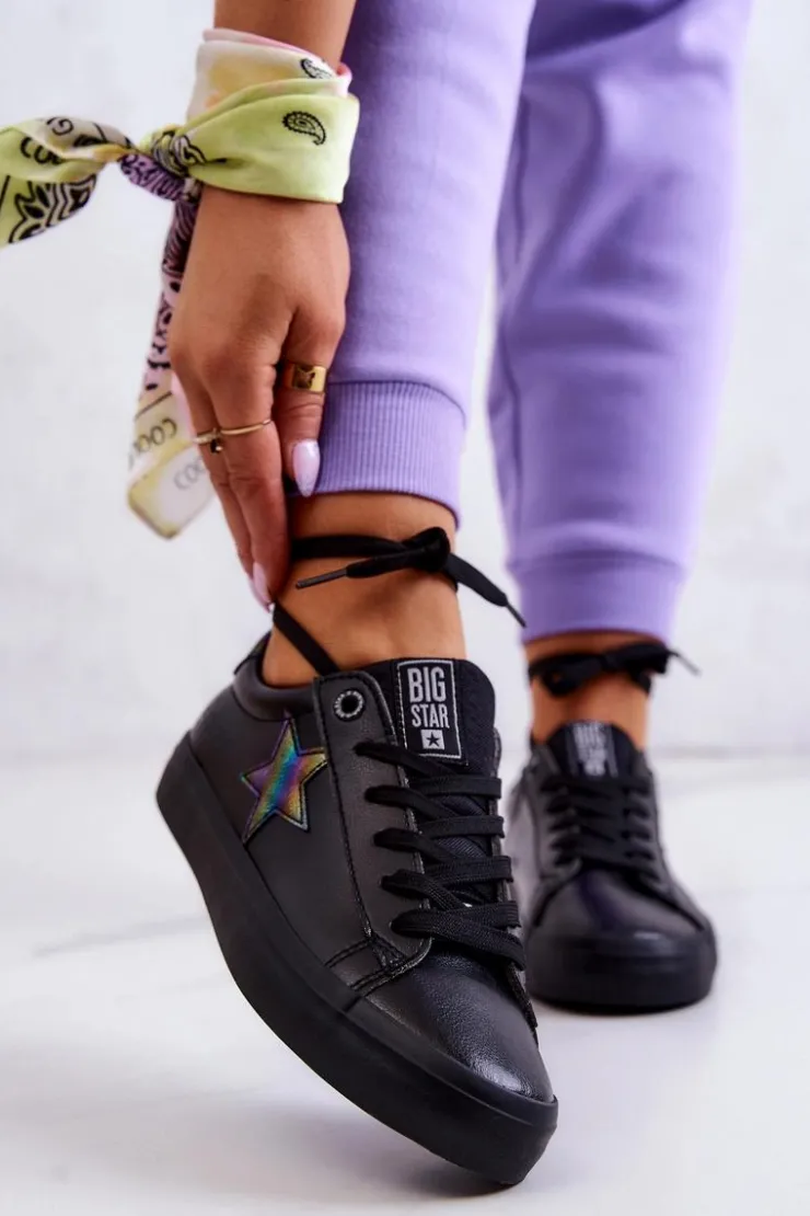 Sale Big Star Shoes Skórzane Tenisówki Gwiazda Big Star JJ274243 Czarne Czarny