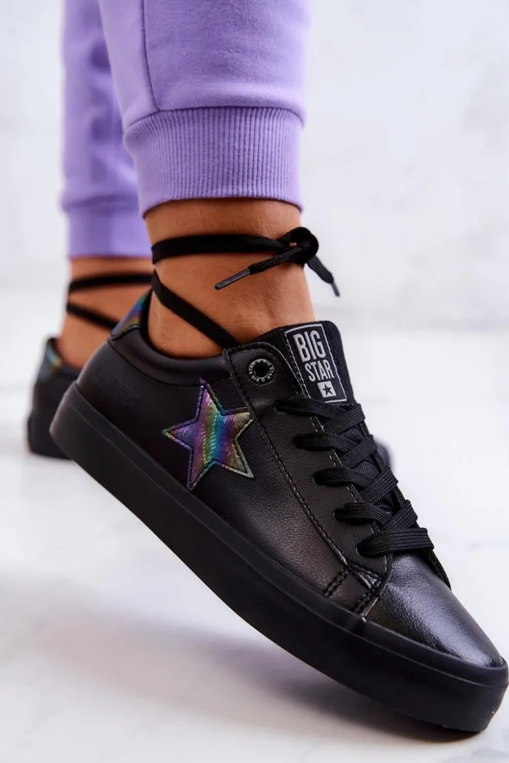 Sale Big Star Shoes Skórzane Tenisówki Gwiazda Big Star JJ274243 Czarne Czarny