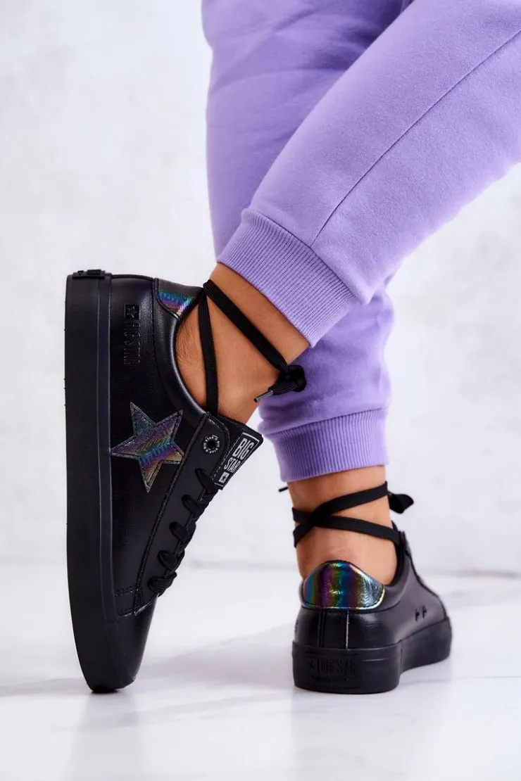 Sale Big Star Shoes Skórzane Tenisówki Gwiazda Big Star JJ274243 Czarne Czarny
