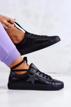 Sale Big Star Shoes Skórzane Tenisówki Gwiazda Big Star JJ274243 Czarne Czarny