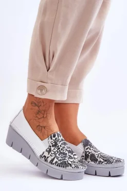 Damskie Maciejka Skórzane Tenisówki Na Koturnie 5814A-11 Biało-Czarne