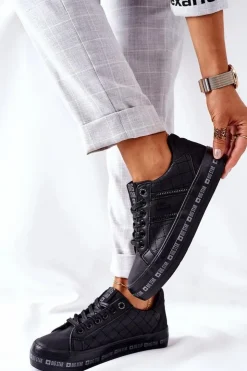 Big Star Shoes Trampki Damskie Big Star|Trampki Damskie Niskie*Skórzane Tenisówki Na Platformie BIG STAR II274070 Czarne