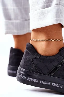 Big Star Shoes Trampki Damskie Big Star|Trampki Damskie Niskie*Skórzane Tenisówki Na Platformie BIG STAR II274070 Czarne