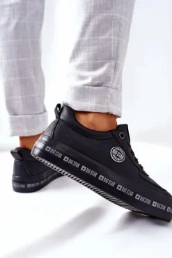 Damskie Big Star Shoes Skórzane Tenisówki Na Platformie BIG STAR II274074 Czarne