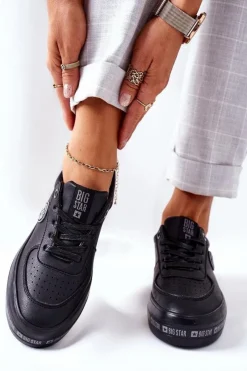 Damskie Big Star Shoes Skórzane Tenisówki Na Platformie BIG STAR II274074 Czarne