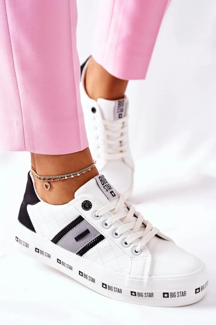 Damskie Big Star Shoes Skórzane Tenisówki Na Platformie BIG STAR II274071 Białe