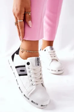 Damskie Big Star Shoes Skórzane Tenisówki Na Platformie BIG STAR II274071 Białe