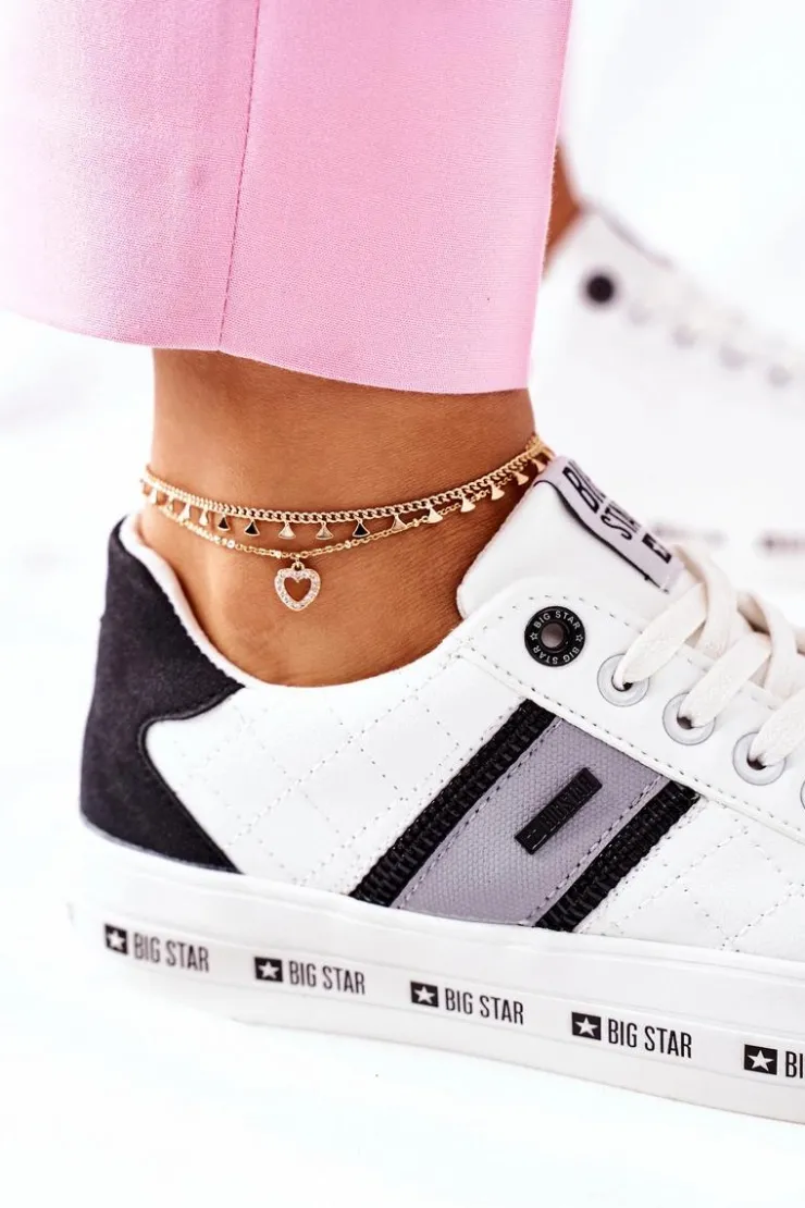 Damskie Big Star Shoes Skórzane Tenisówki Na Platformie BIG STAR II274071 Białe