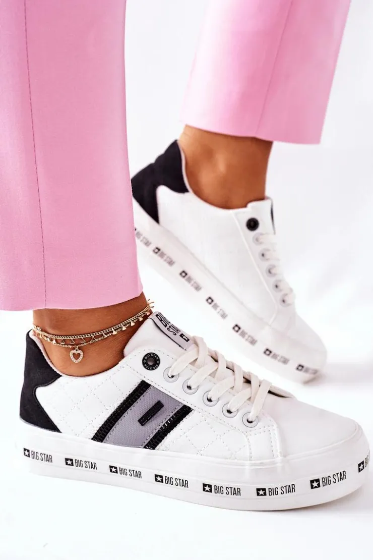 Damskie Big Star Shoes Skórzane Tenisówki Na Platformie BIG STAR II274071 Białe