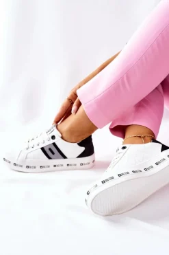 Damskie Big Star Shoes Skórzane Tenisówki Na Platformie BIG STAR II274071 Białe
