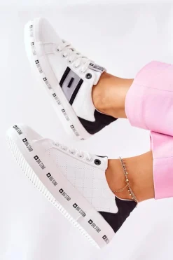 Damskie Big Star Shoes Skórzane Tenisówki Na Platformie BIG STAR II274071 Białe