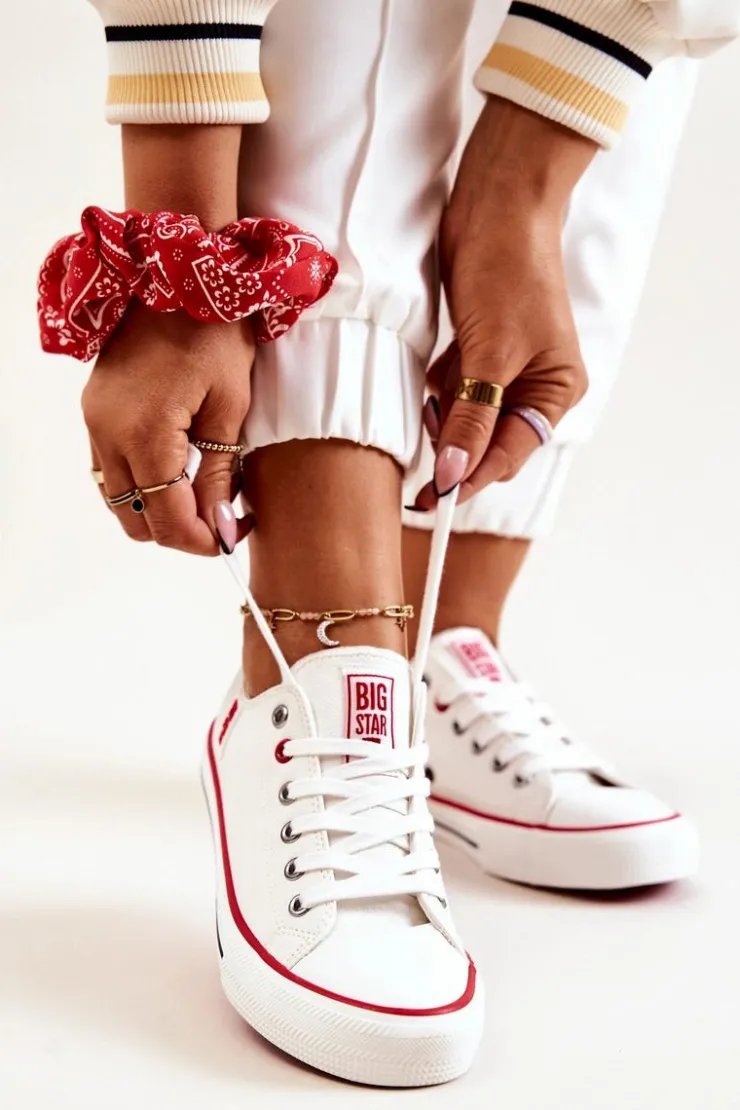 Big Star Shoes Trampki Damskie Big Star|Trampki Damskie Niskie*Skórzane Trampki BIG STAR JJ274130 Białe