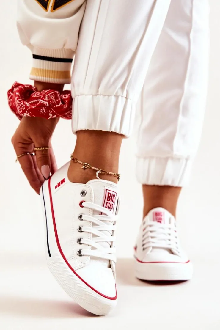 Big Star Shoes Trampki Damskie Big Star|Trampki Damskie Niskie*Skórzane Trampki BIG STAR JJ274130 Białe