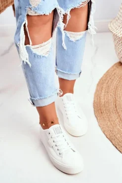 Damskie Big Star Shoes Skórzane Trampki Damskie Big Star Białe GG274098