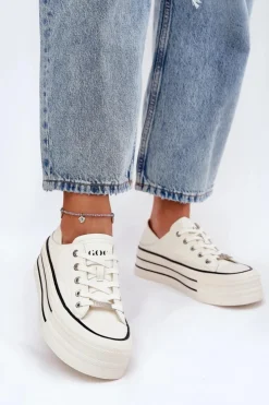 Damskie GOE Skórzane Trampki Damskie Na Platformie RR2N4106 Białe