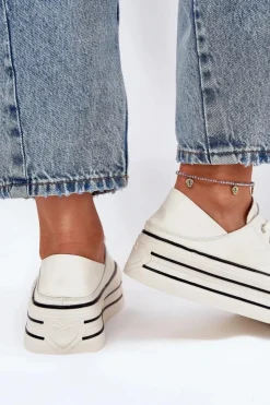 Damskie GOE Skórzane Trampki Damskie Na Platformie RR2N4106 Białe